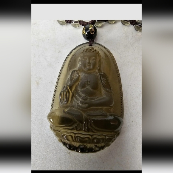 Vintage black obsidian‎ Buddha pendant